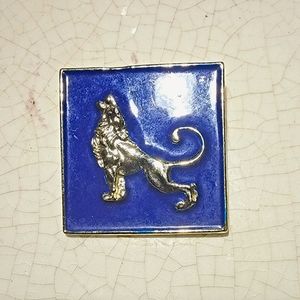 Vintage Blue and gold Leo roaring lion Taurus signed brooch